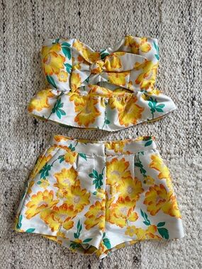 Endless Rose Yellow Floral Crop Top and Shorts Set